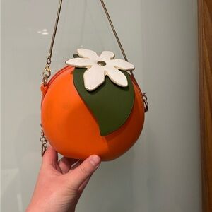 Novelty Kitsch Orange Crossbody Bag with Floral Accent